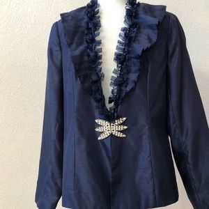 Ashro special occasion blazer Midnight Blue CZ clasp, EUC Size 16